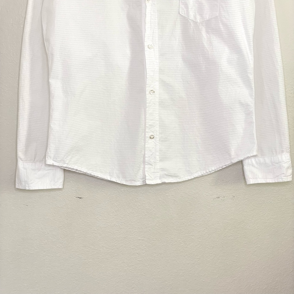 Frank & Eileen Barry Tailored Button Up Shirt Textured Tonal Stripe White Medium - Picture 8 of 16